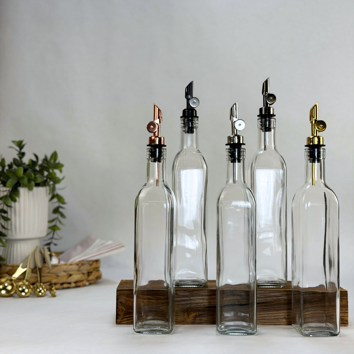 Rectangular Clear Apothecary Glass Bottle showing pour spout option