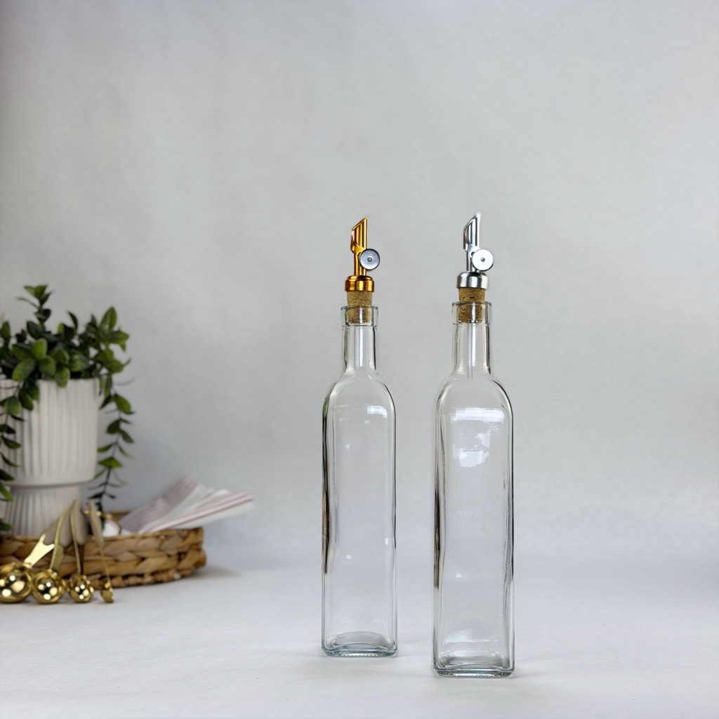 Rectangular Clear Apothecary Glass Bottle showing cork top option