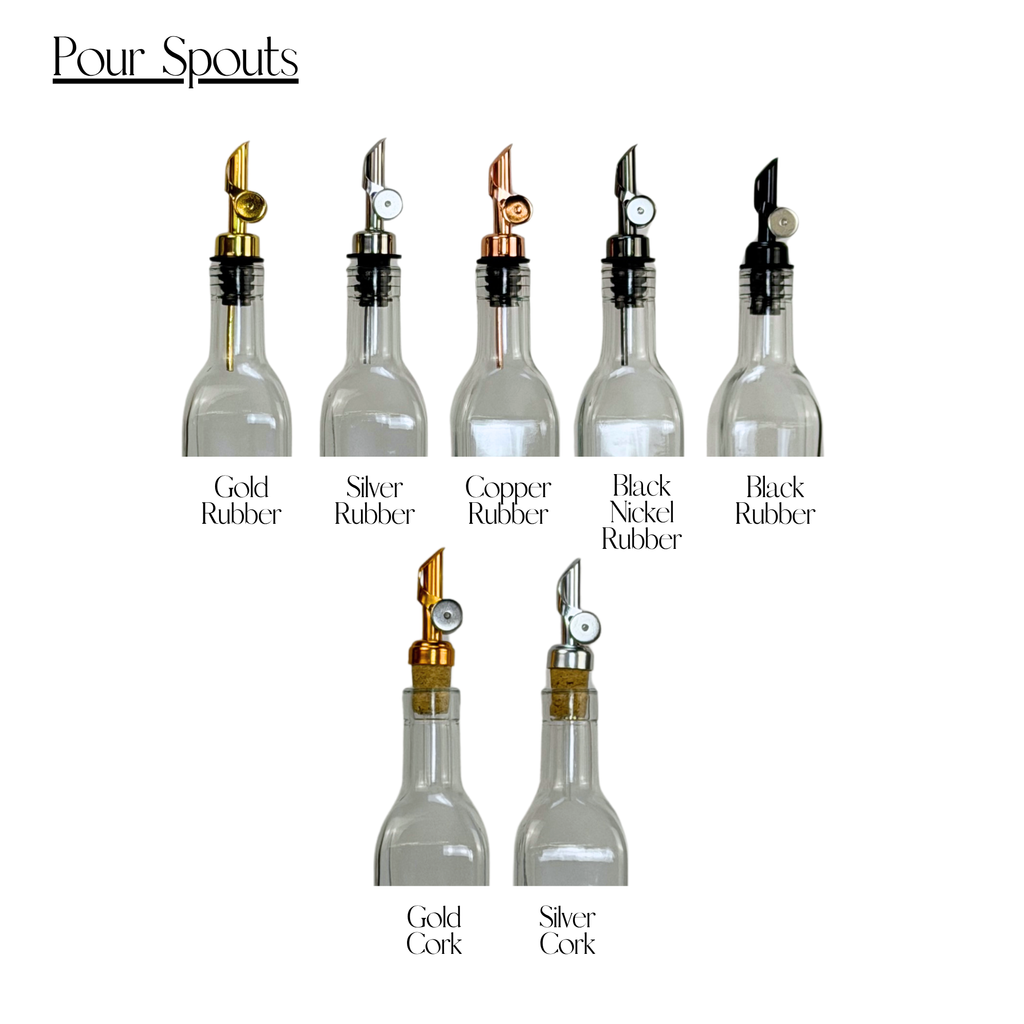 Rectangular Clear Apothecary Glass Bottle showing available pump, sprayer and cap options
