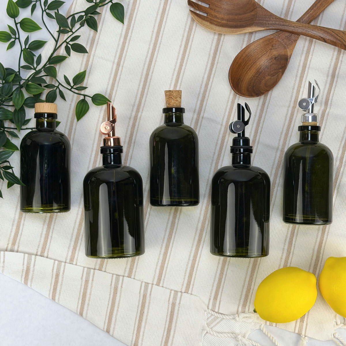 Vintage Green Apothecary Glass Bottle showing ceramic tag detail