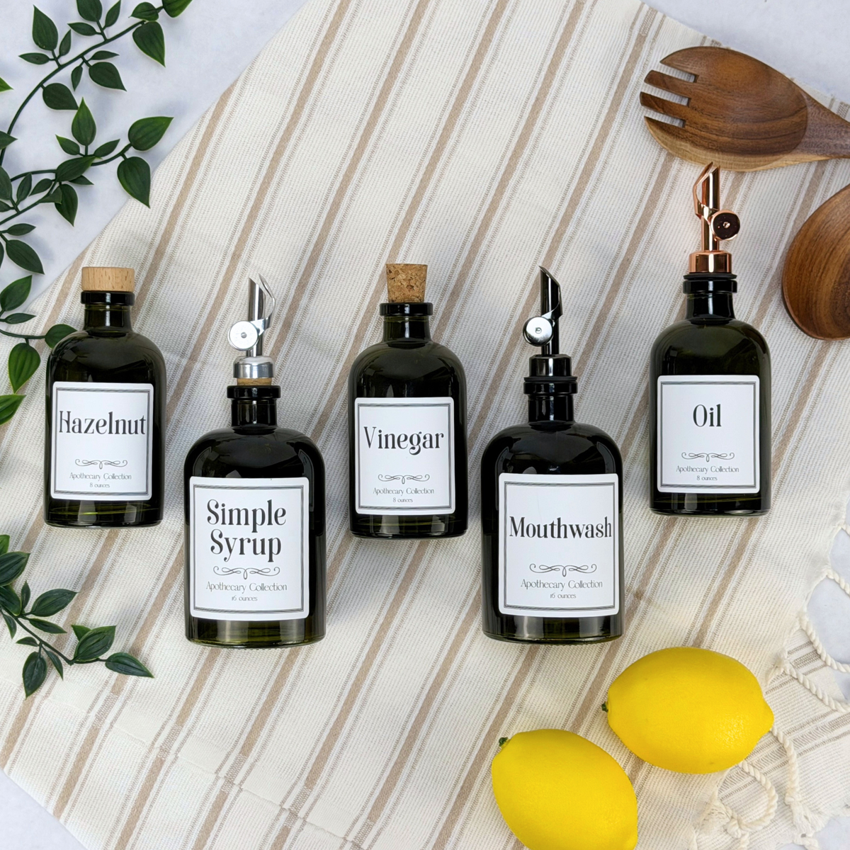 Vintage Green Apothecary Glass Bottle - Apothecary Collection Custom Label showing ceramic tag detail