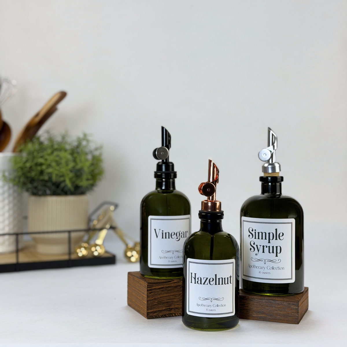 Vintage Green Apothecary Glass Bottle - Apothecary Collection Custom Label showing pour spout option