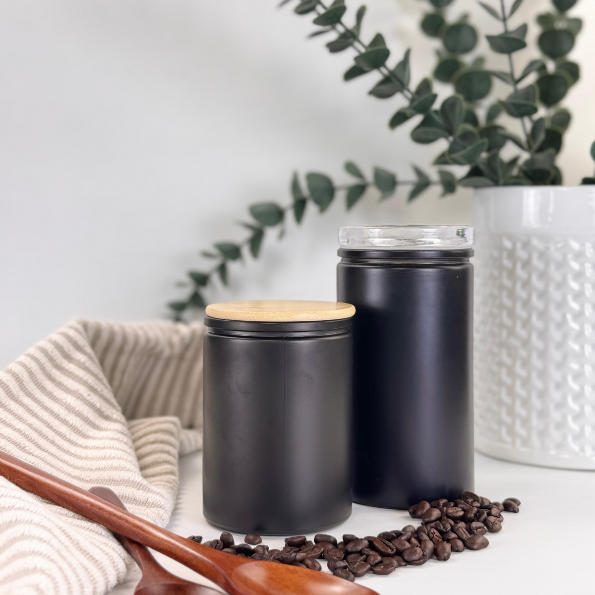 Black Matte Calypso Glass Storage Jars - Custom Label product detail