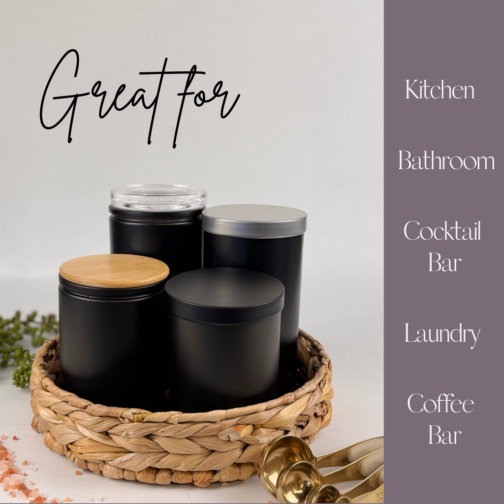 Black Matte Calypso Glass Storage Jars - Custom Label product detail