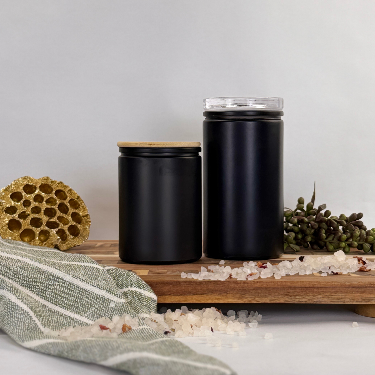 Black Matte Calypso Glass Storage Jars - Custom Label product detail