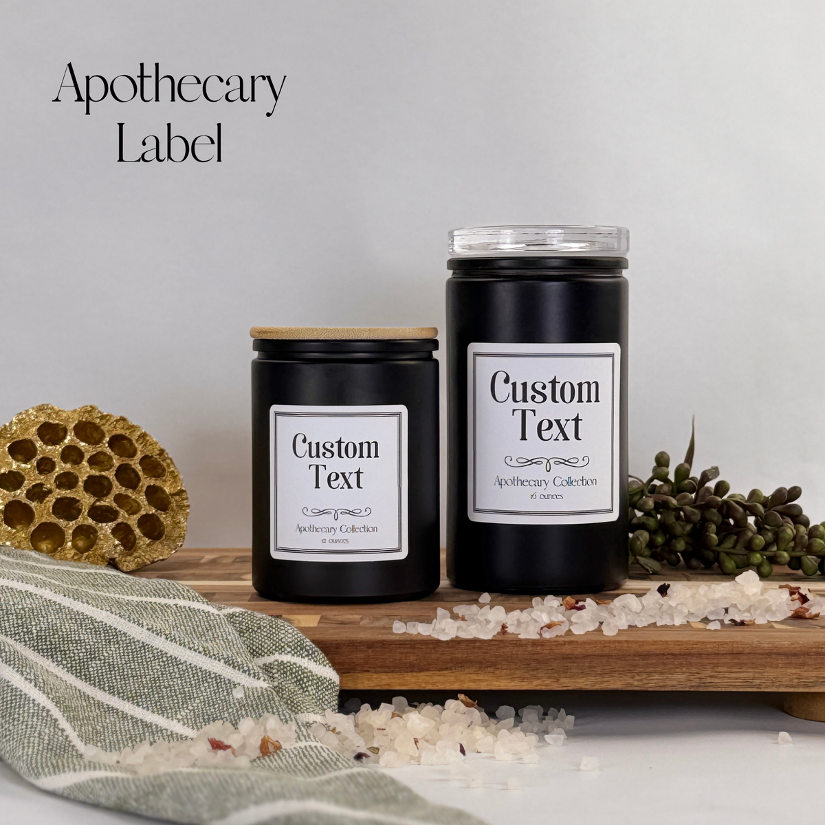 Black Matte Calypso Glass Storage Jars - Custom Label product detail
