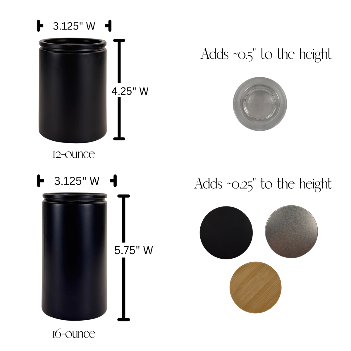 Black Matte Calypso Glass Storage Jars - Custom Label product detail