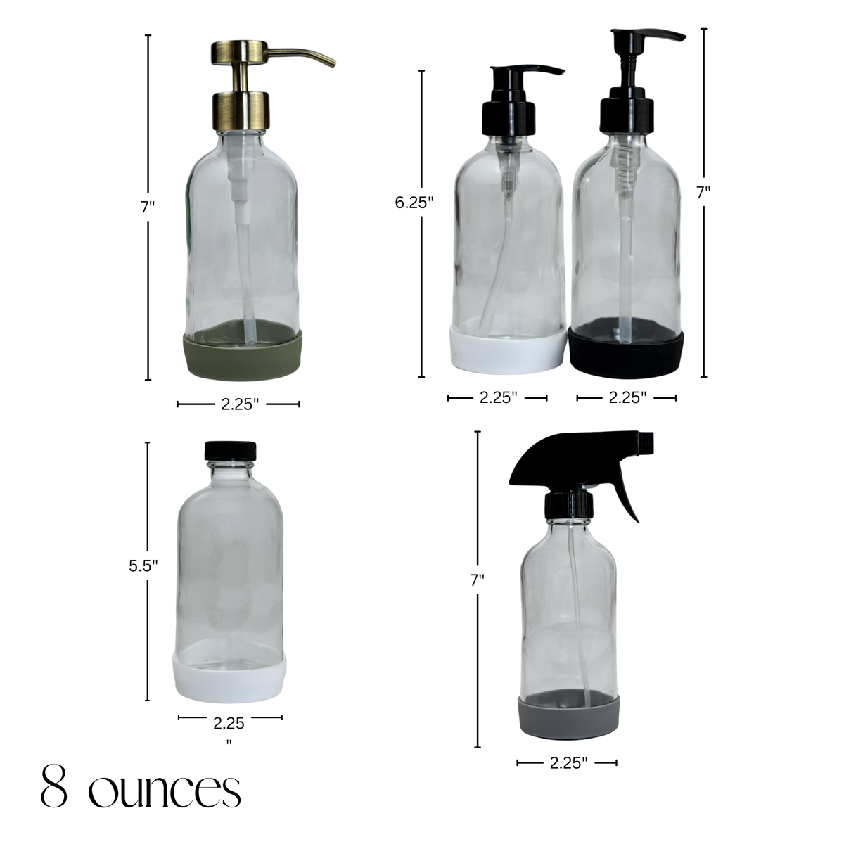 Clear Glass Dispenser with Silicone Sleeve - Signature Collection Custom Label showing 68 oz product dimensions