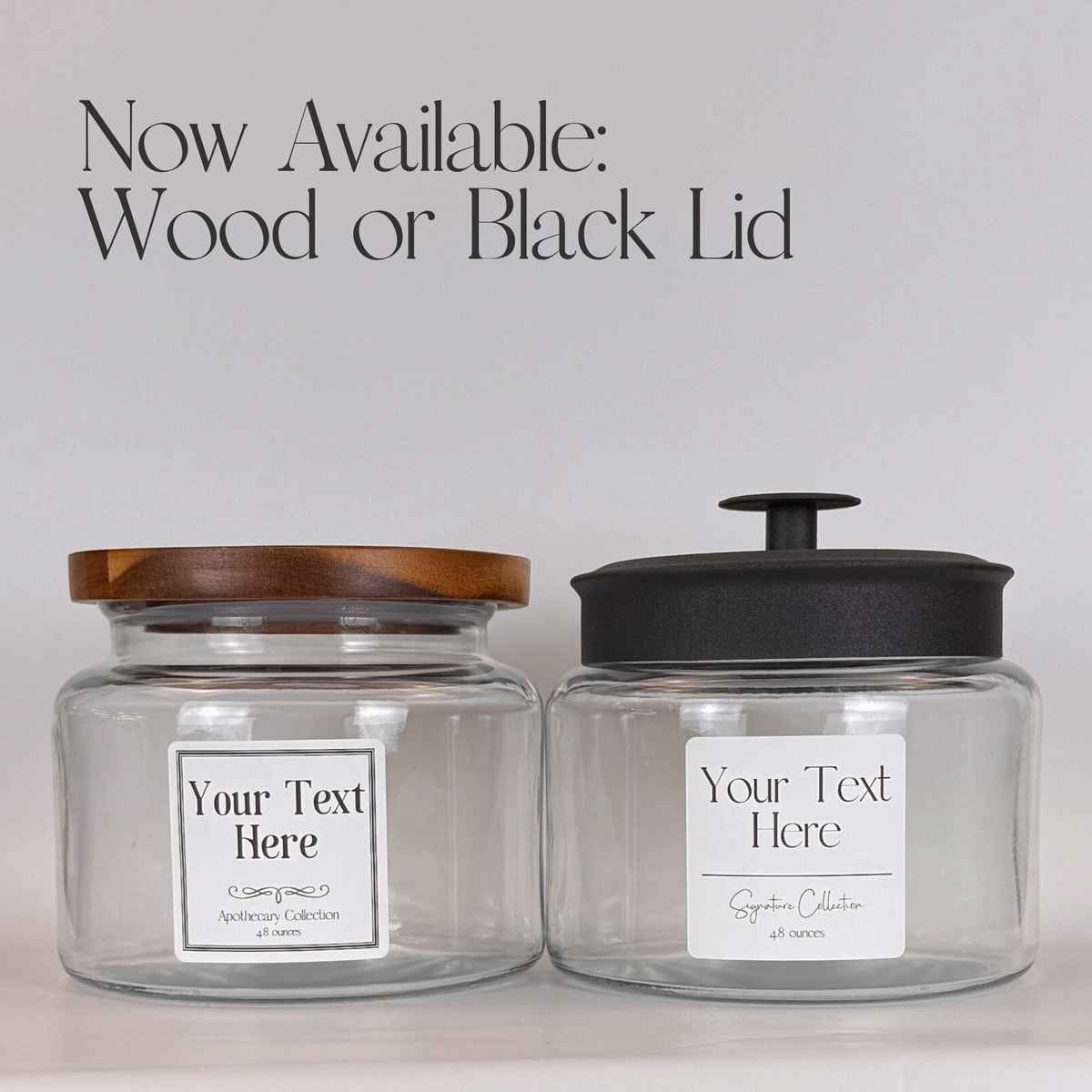 Montana Glass Storage Jar with Black Metal Lid - Custom Label showing black lid detail