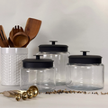Montana Glass Storage Jar with Black Metal Lid - Custom Label showing coordinated product set