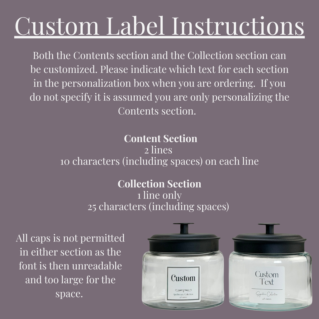 Montana Glass Storage Jar with Black Metal Lid - Custom Label showing custom label detail