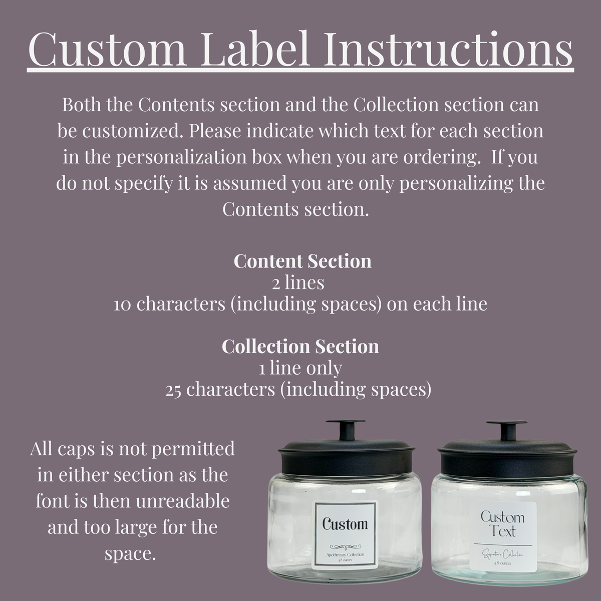 Montana Glass Storage Jar with Black Metal Lid - Custom Label showing custom label detail