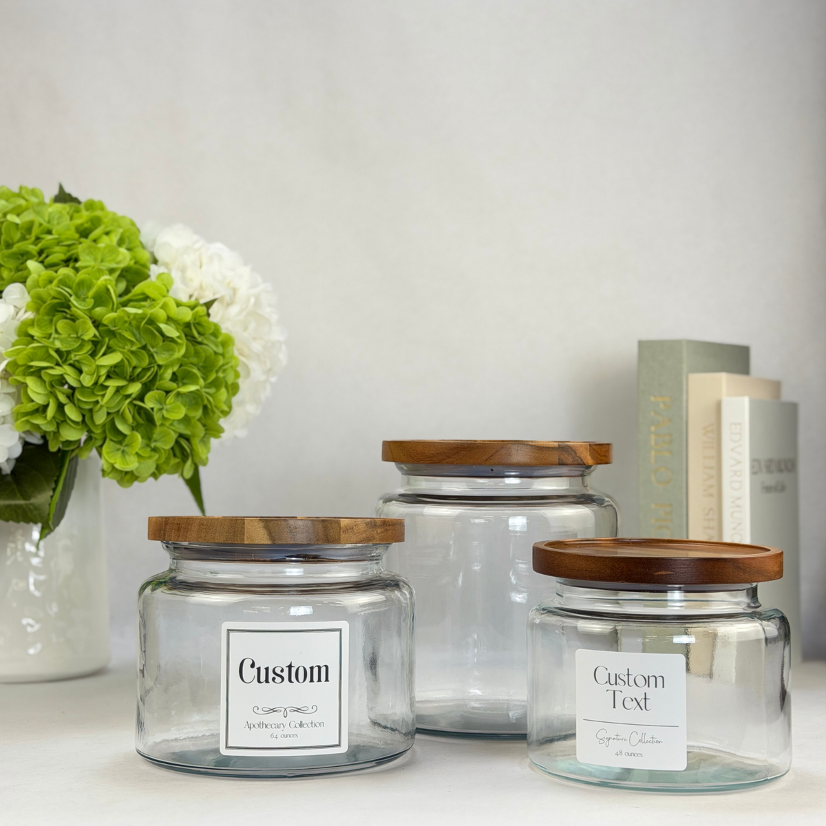 Montana Glass Storage Jar with Wood Lid - Custom Label showing wood lid detail