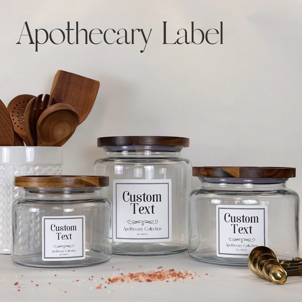 Montana Glass Storage Jar with Wood Lid - Custom Label showing wood lid detail