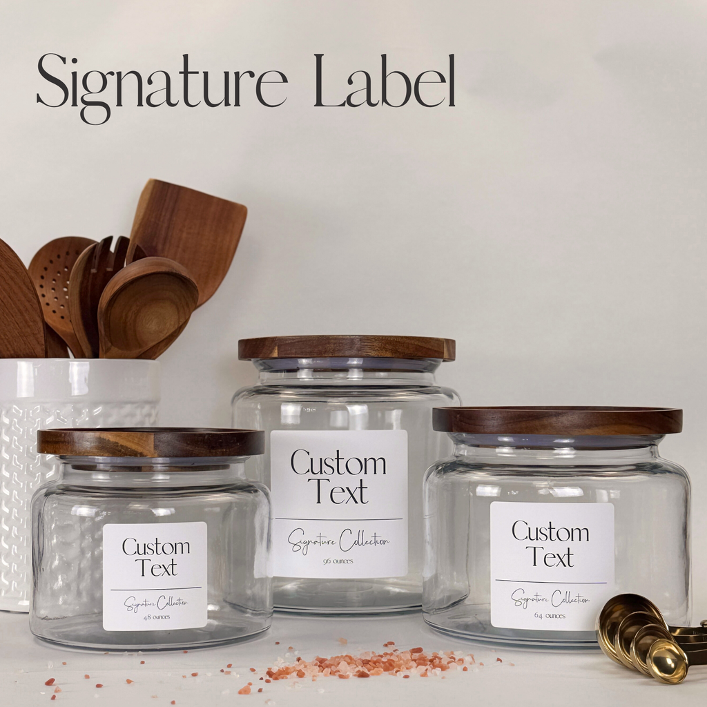 Montana Glass Storage Jar with Wood Lid - Custom Label showing wood lid detail