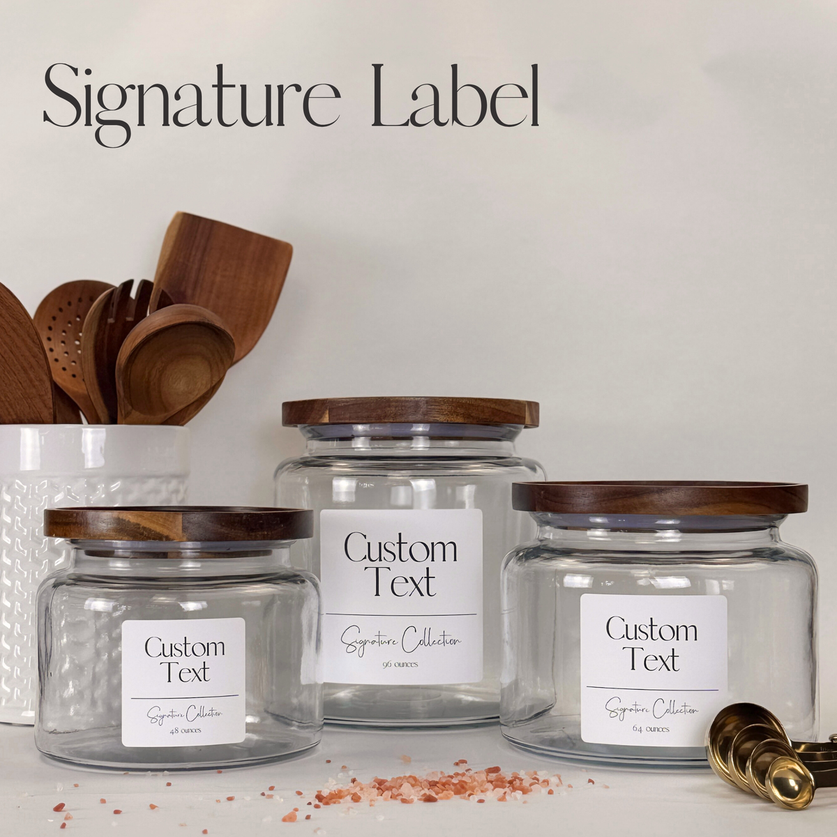Montana Glass Storage Jar with Wood Lid - Custom Label showing wood lid detail