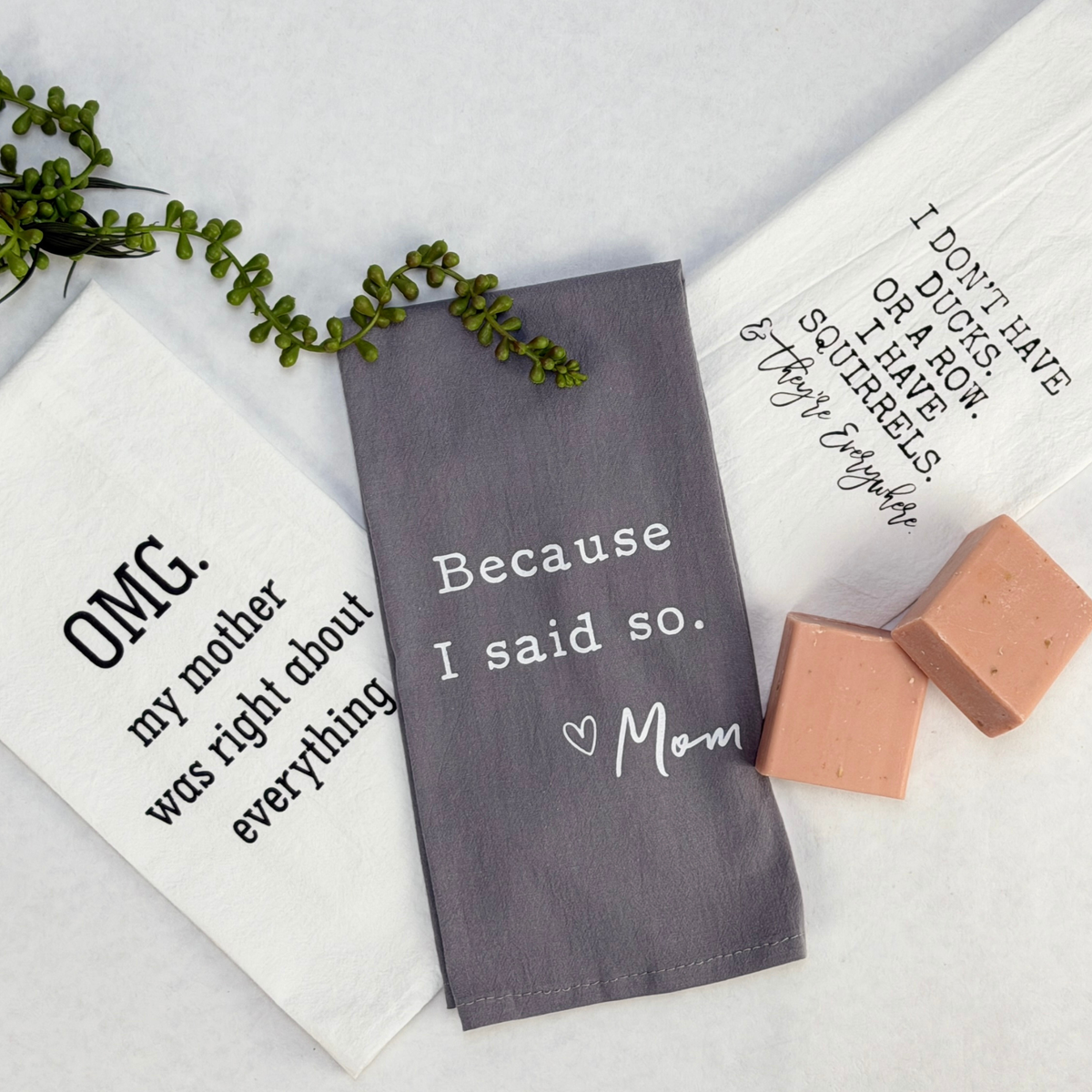 Mom Life Tea Towel Set showing coordinated product set