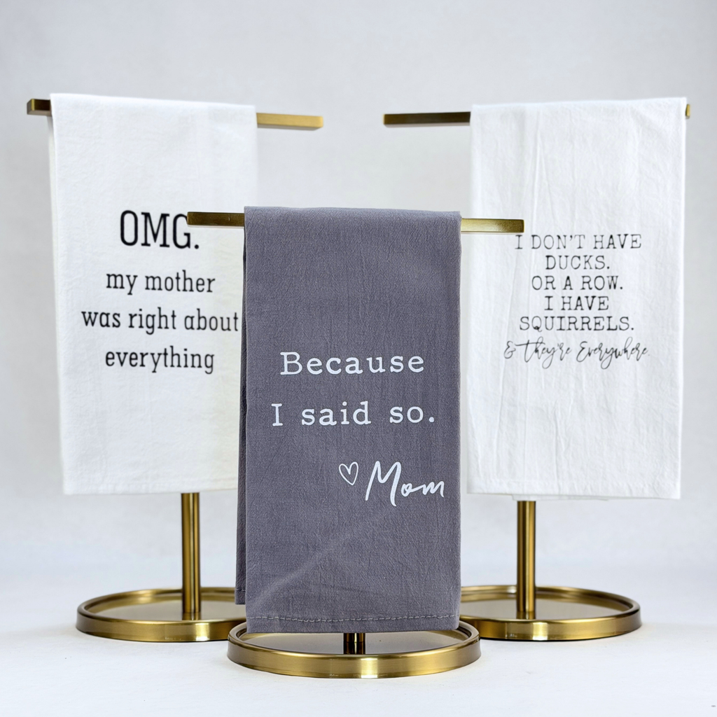 Mom Life Tea Towel Set showing coordinated product set