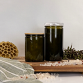 Vintage Green Calypso Glass Storage Jars - Custom Label showing ceramic tag detail