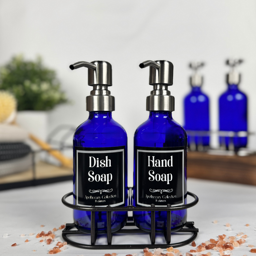 Cobalt Blue Glass Hand Soap and Dish Soap Set - Apothecary Collection product detail