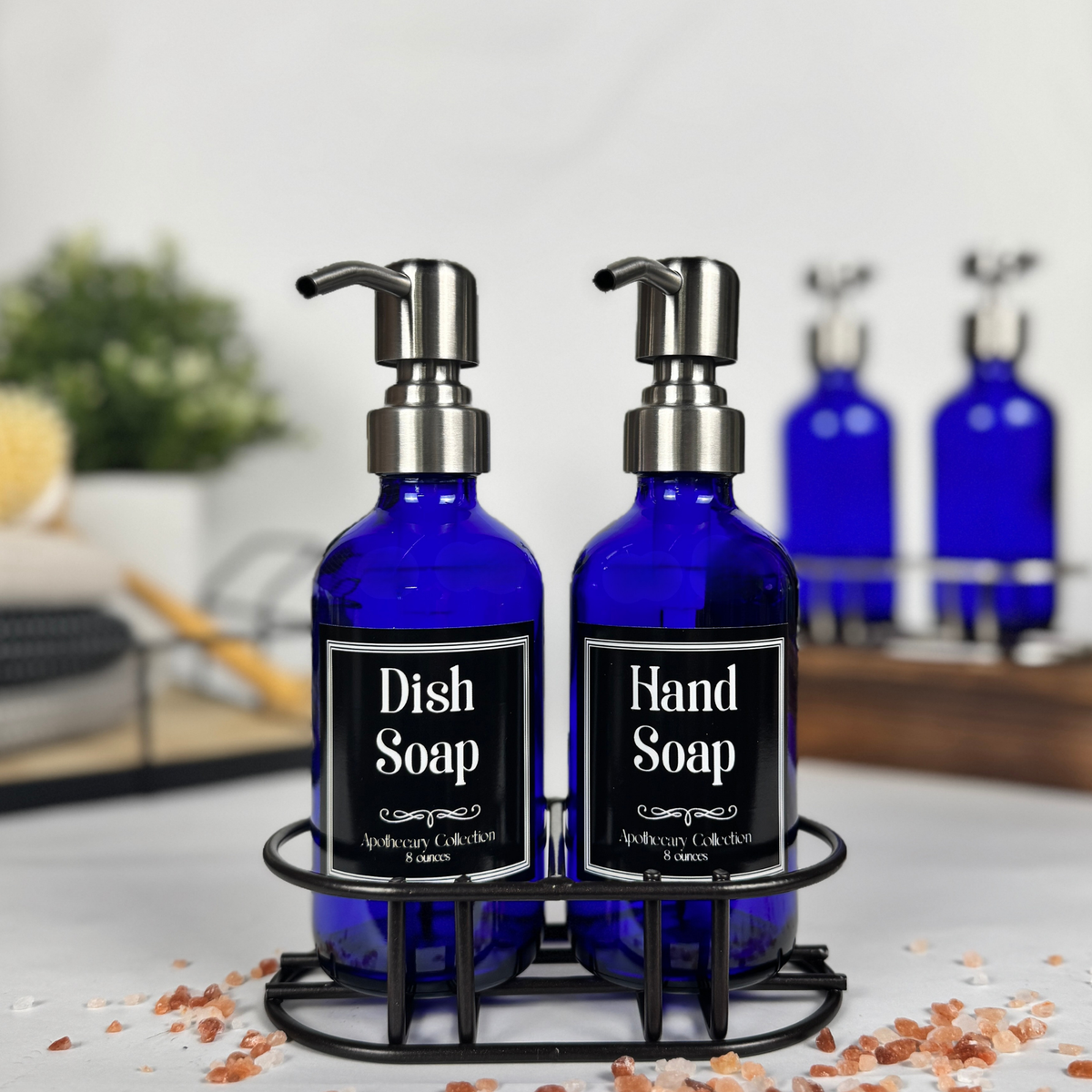 Cobalt Blue Glass Hand Soap and Dish Soap Set - Apothecary Collection product detail