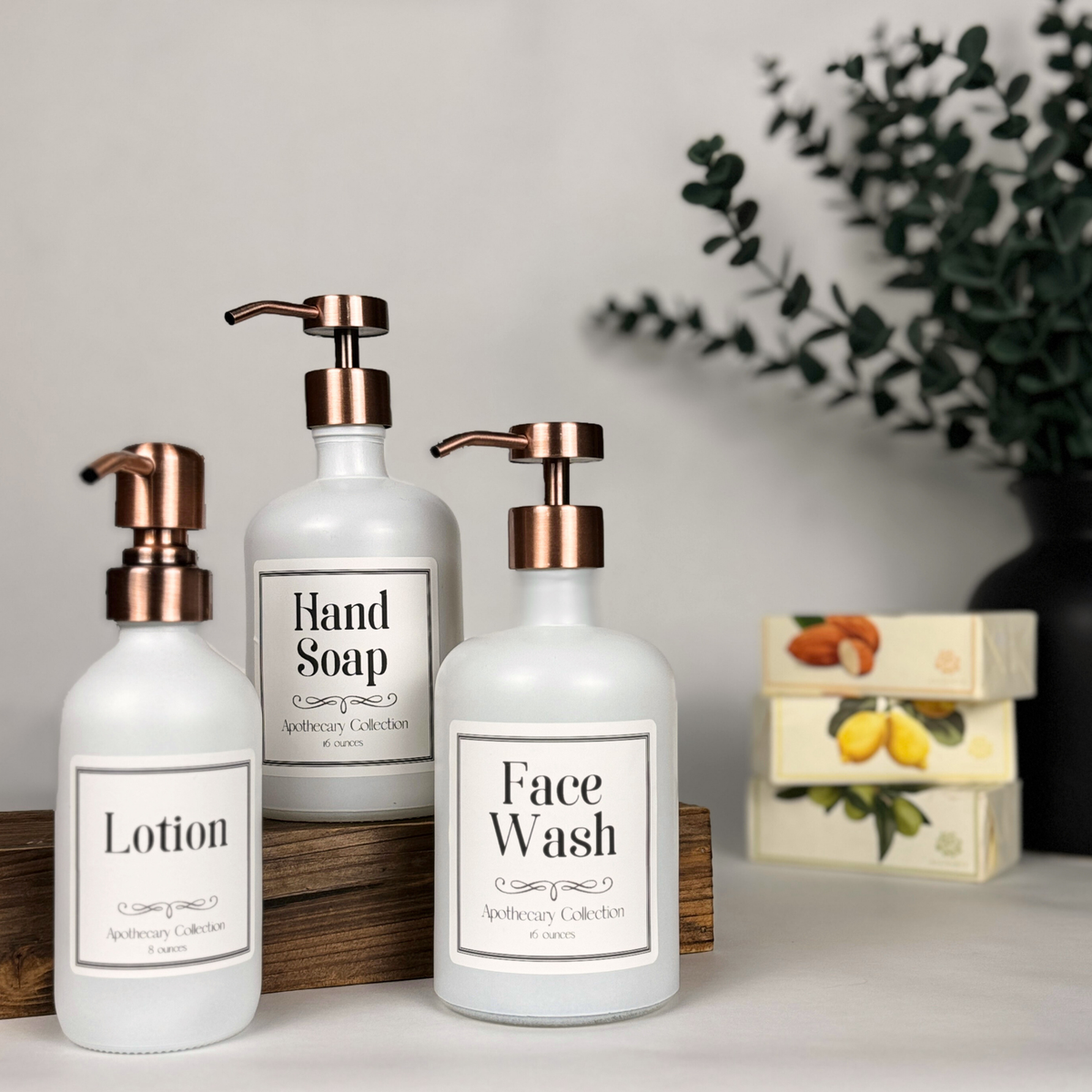 White Matte Glass Dispenser - Apothecary Collection Custom Label product detail