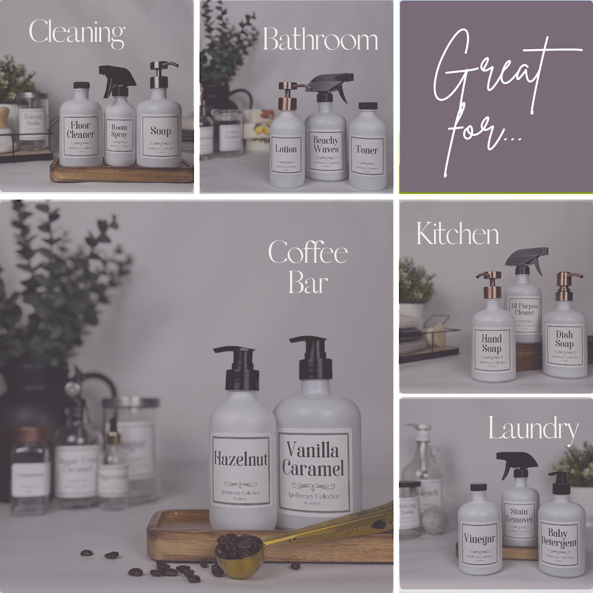 White Matte Glass Dispenser - Apothecary Collection Custom Label product detail