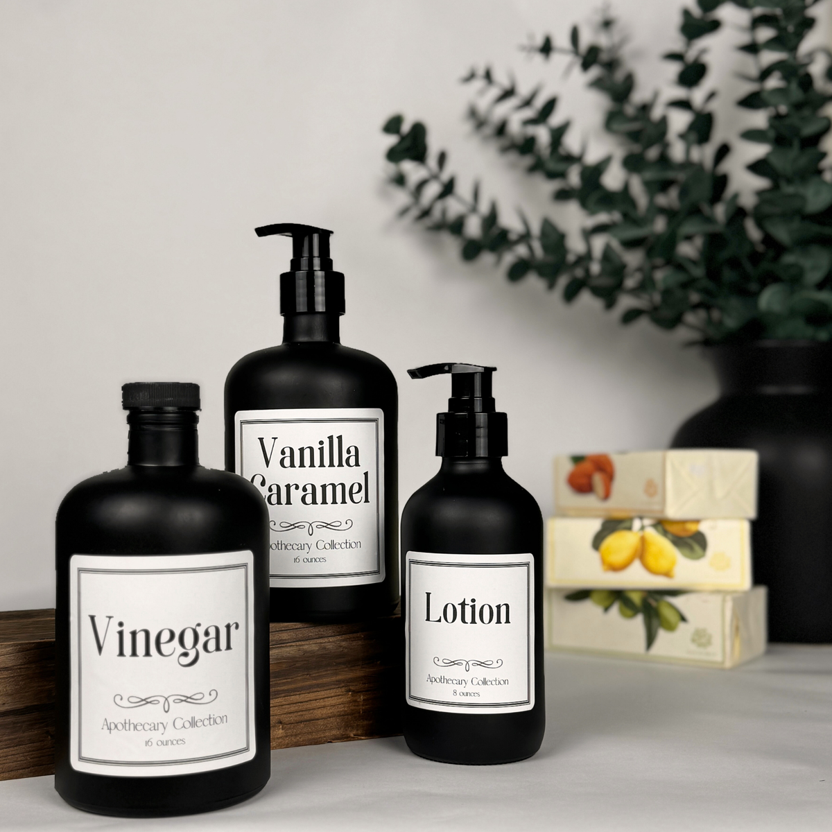 Black Matte Glass Dispenser - Apothecary Collection Custom Label product detail