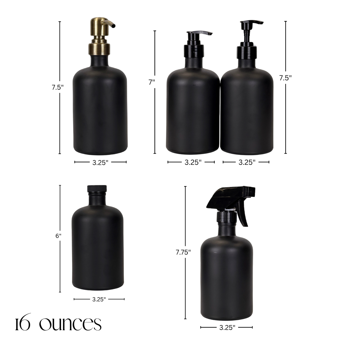 Black Matte Glass Dispenser - Signature Collection Custom Label product detail