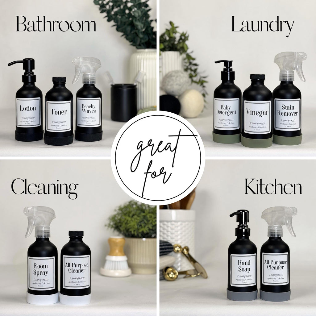 Black Matte Glass Dispenser with Silicone Sleeve - Apothecary Collection Custom Label product detail