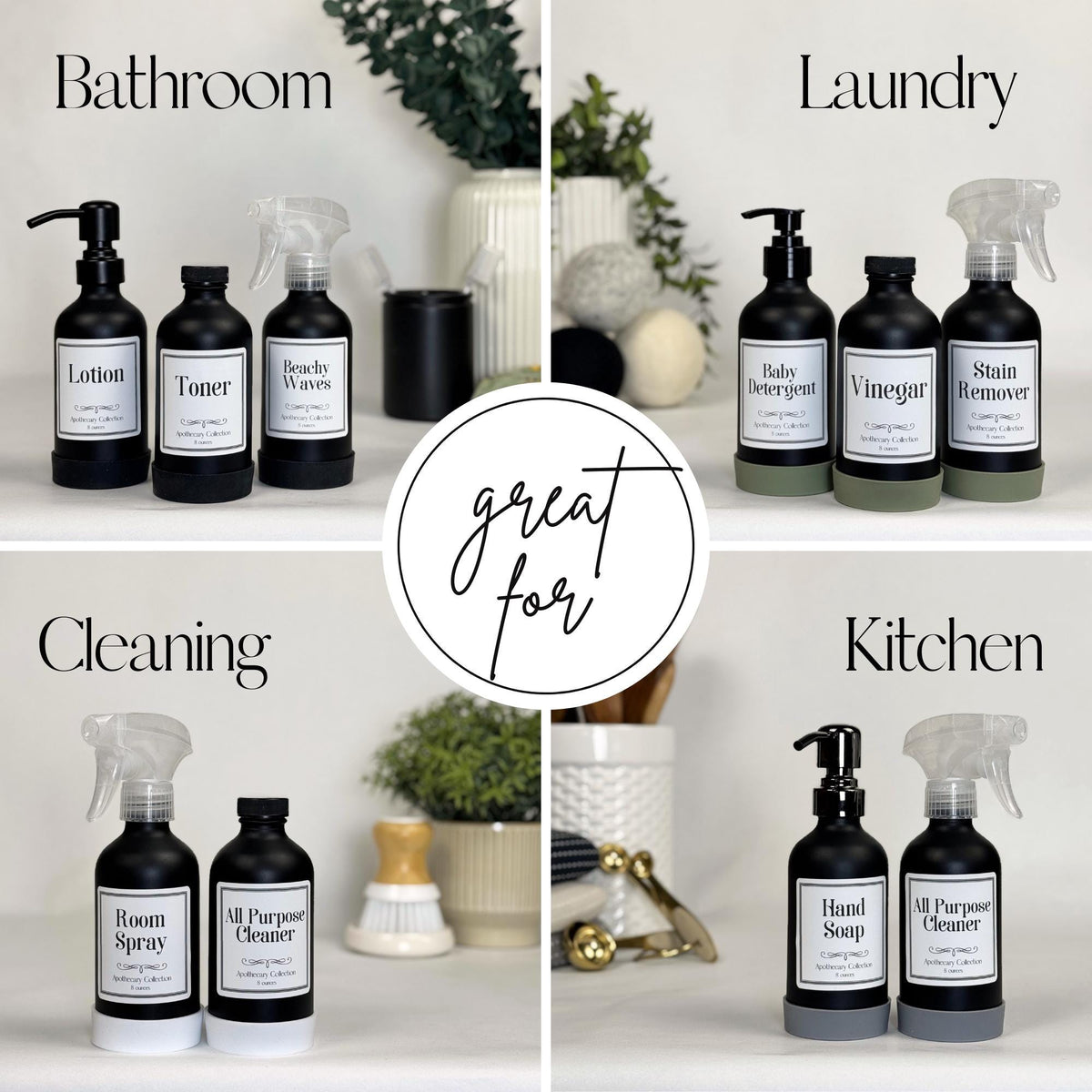 Black Matte Glass Dispenser with Silicone Sleeve - Apothecary Collection Custom Label product detail