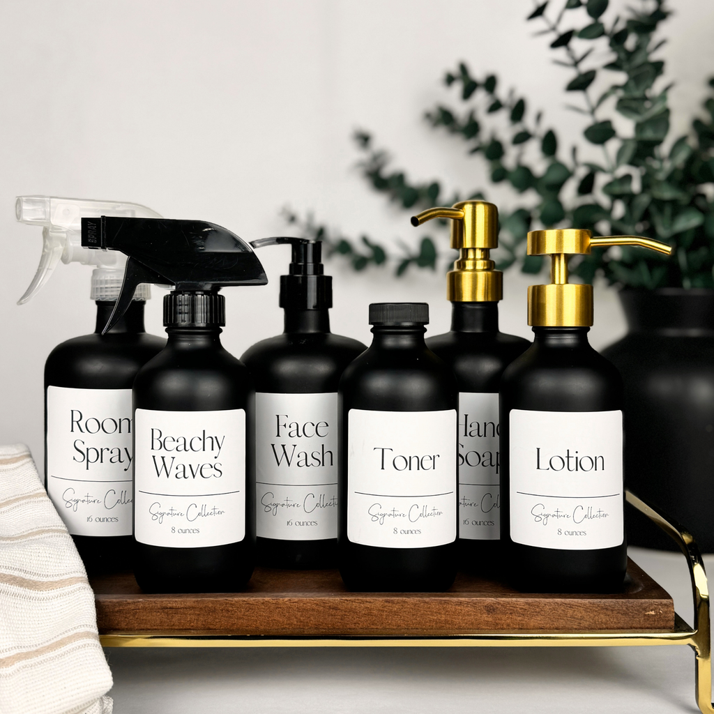 Black Matte Glass Dispenser - Signature Collection Custom Label product detail