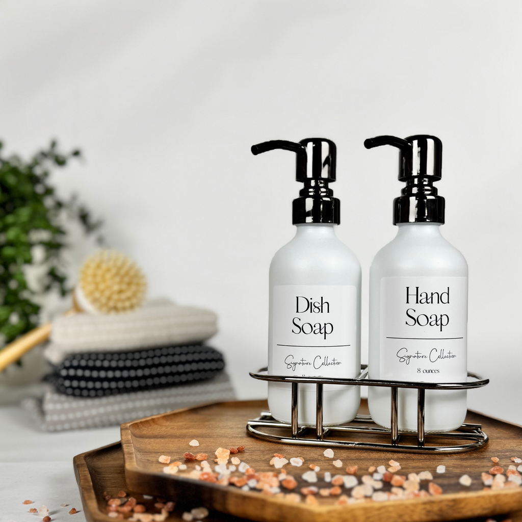White Matte Glass Hand Soap and Dish Soap Set - Signature Collection product detail