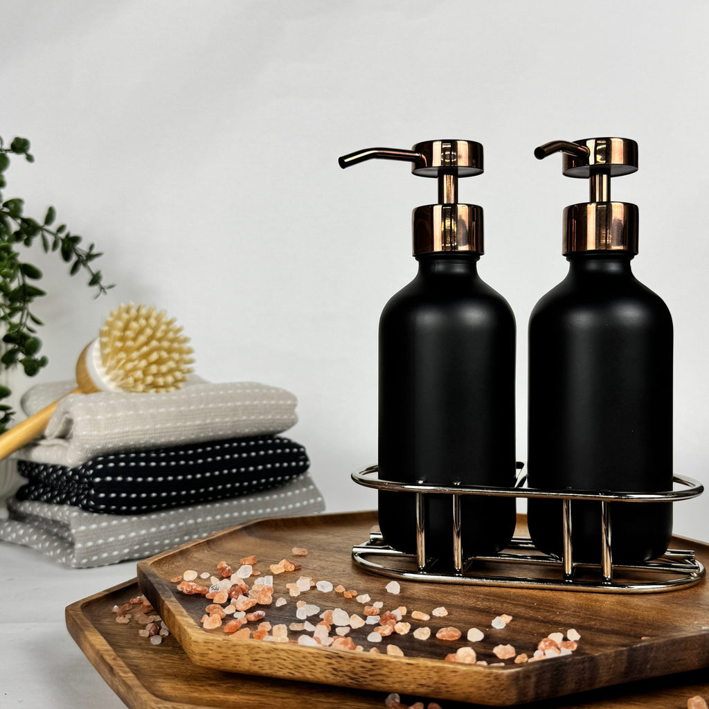 Black Matte Glass Hand Soap and Dish Soap Set - Apothecary Collection product detail