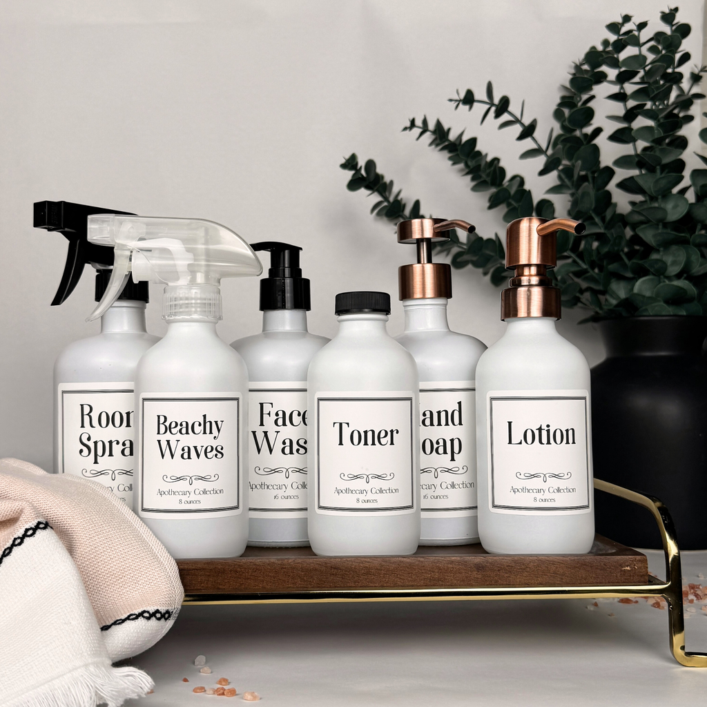 White Matte Glass Dispenser - Apothecary Collection Custom Label product detail
