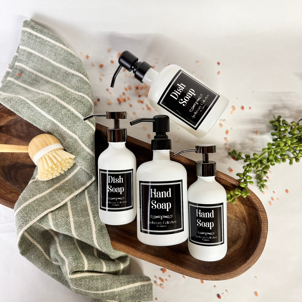 White Matte Glass Hand Soap and Dish Soap Dispenser - Apothecary Collection product detail