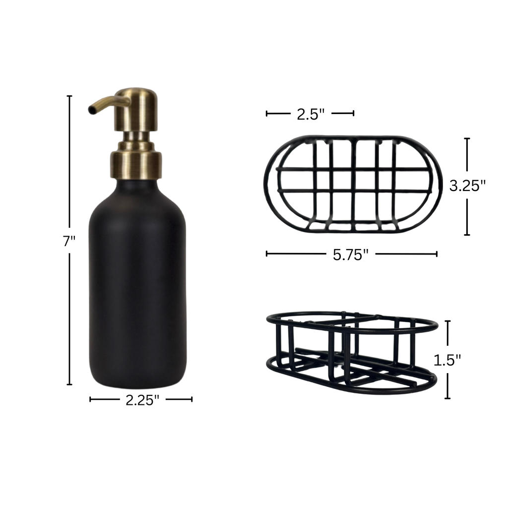 Black Matte Glass Hand Soap and Dish Soap Set - Apothecary Collection product detail