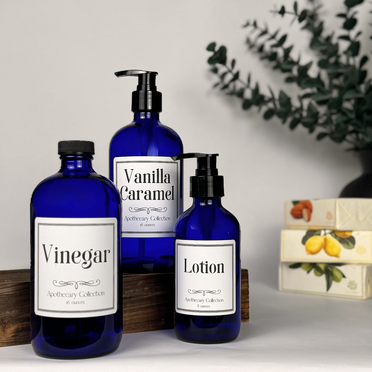 Cobalt Blue Glass Dispenser - Apothecary Collection Custom Label product detail