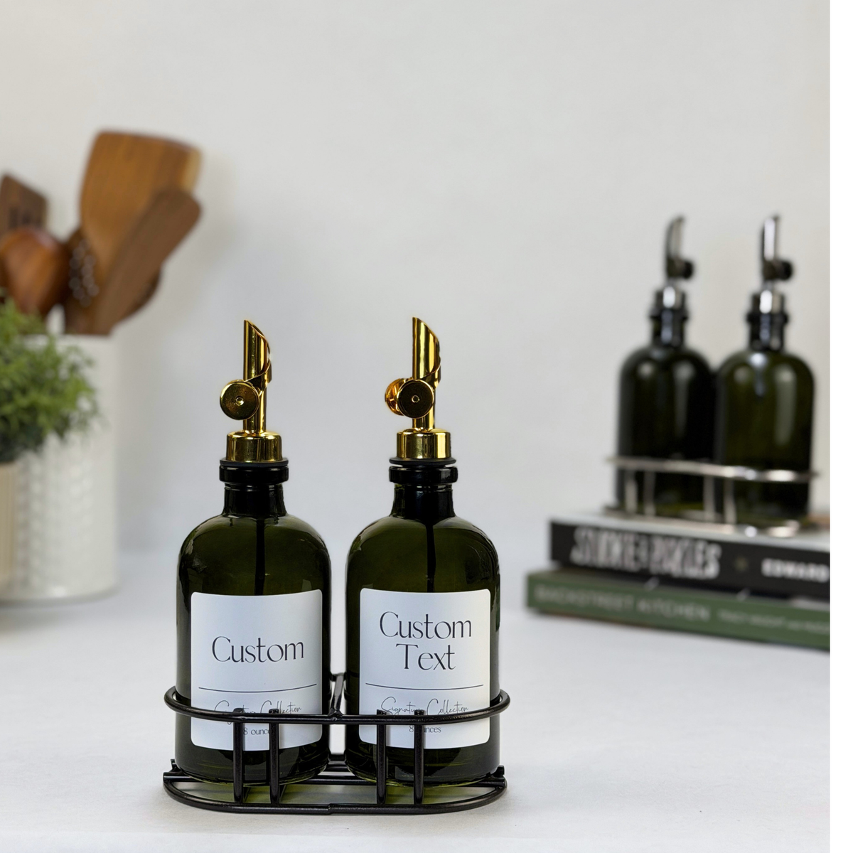 Vintage Green Apothecary Glass Bottle Set - Apothecary Collection Custom Label product detail