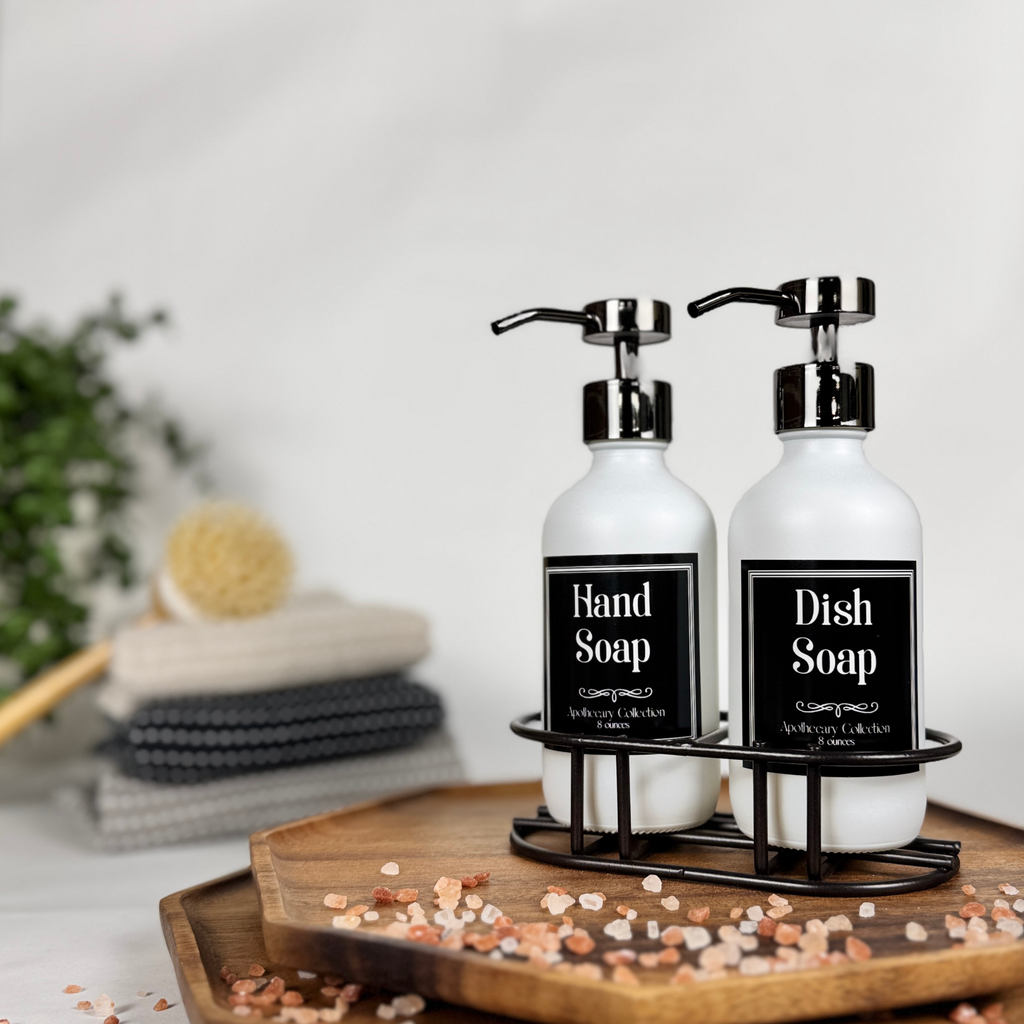 White Matte Glass Hand Soap and Dish Soap Set - Apothecary Collection product detail