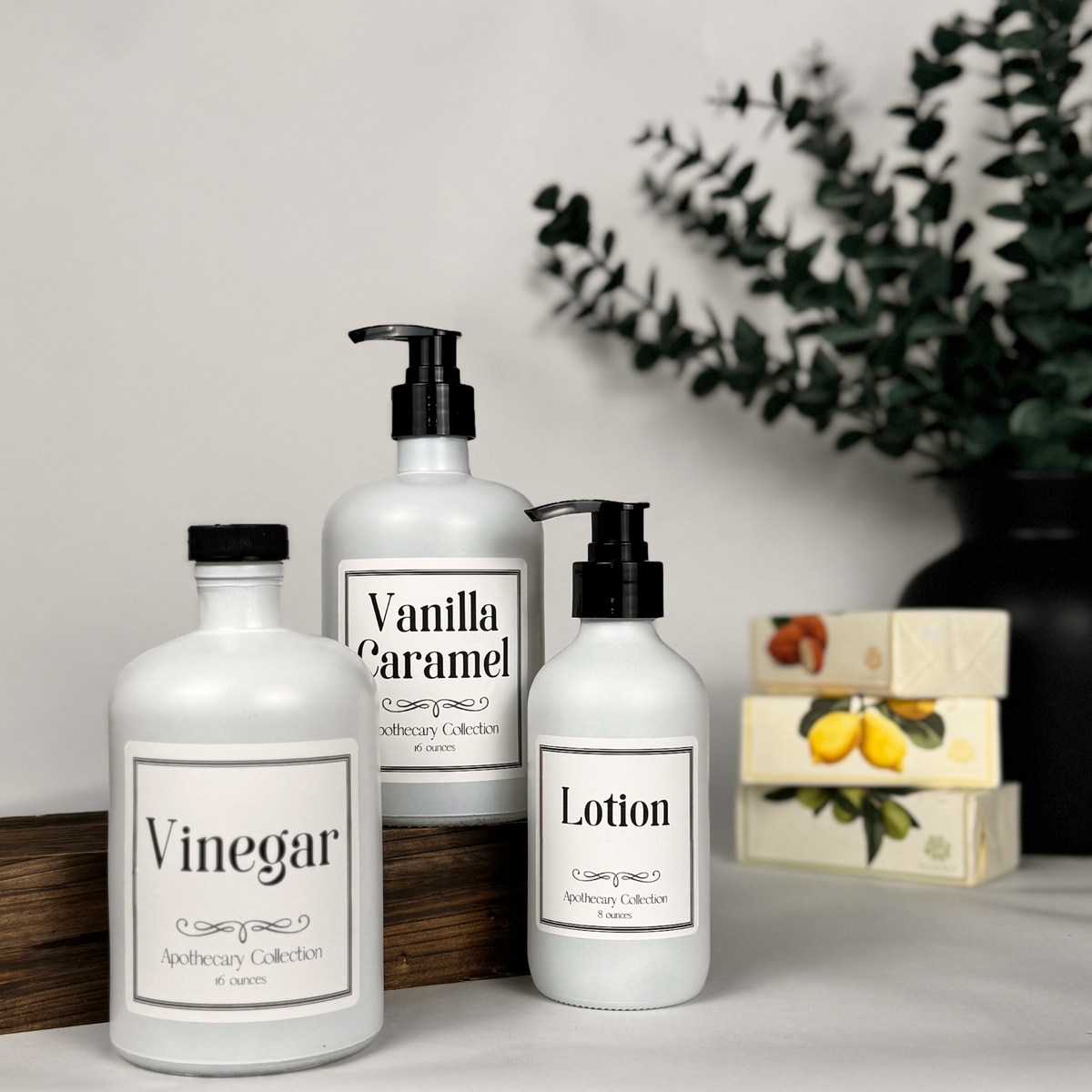 White Matte Glass Dispenser - Apothecary Collection Custom Label product detail