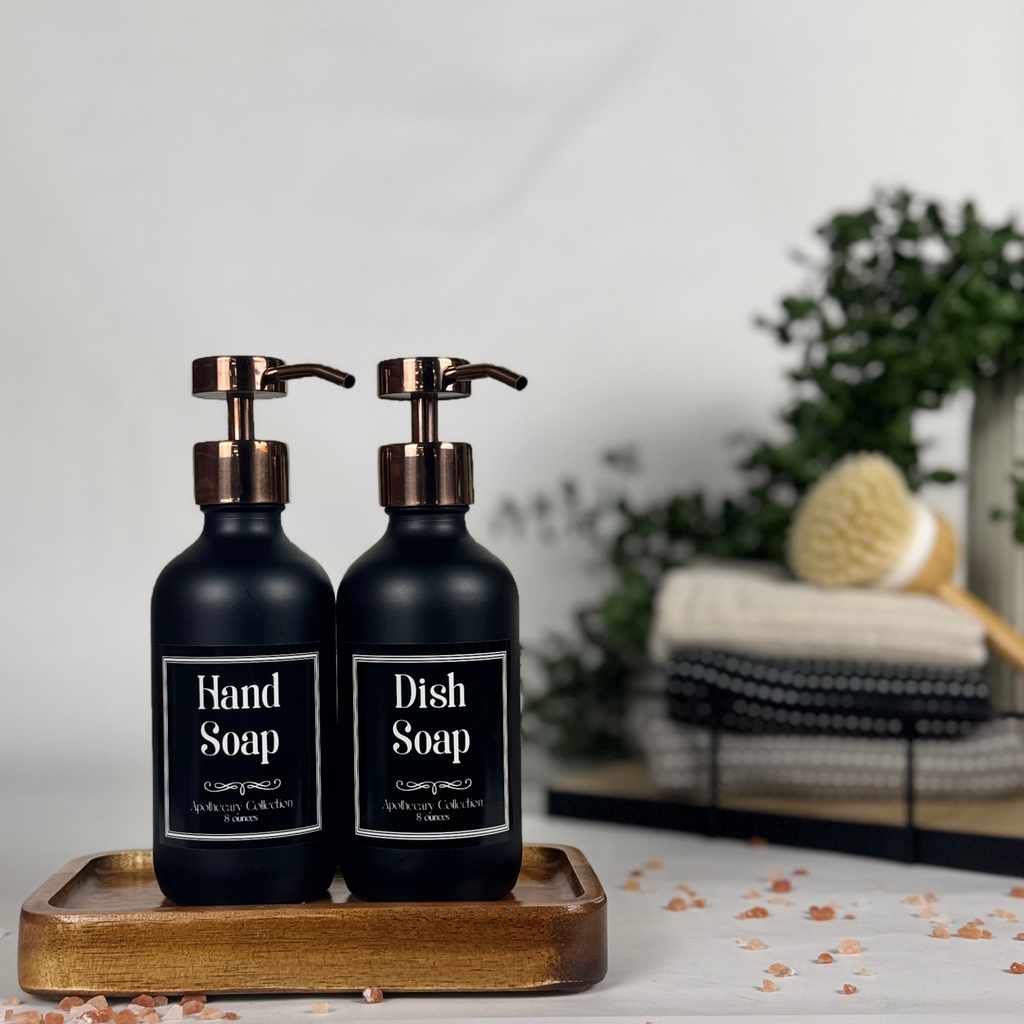Black Matte Glass Hand Soap and Dish Soap Dispenser - Apothecary Collection product detail