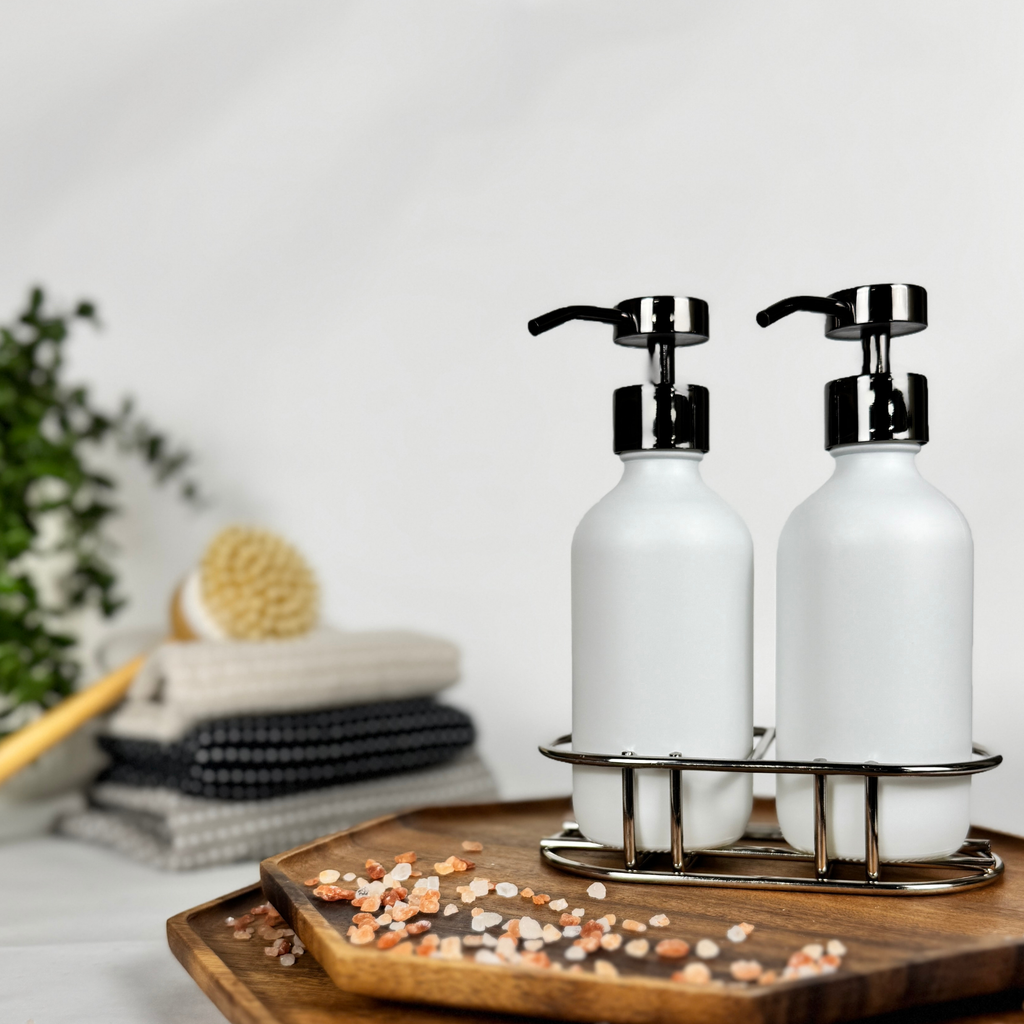 White Matte Glass Hand Soap and Dish Soap Set - Signature Collection product detail