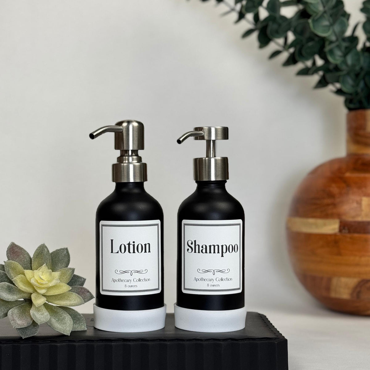 Black Matte Glass Dispenser with Silicone Sleeve - Apothecary Collection Custom Label product detail
