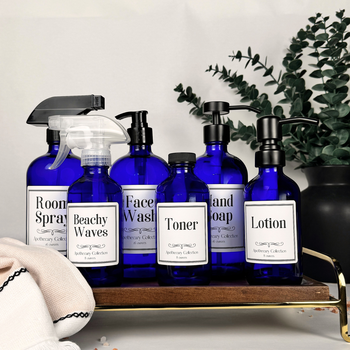 Cobalt Blue Glass Dispenser - Apothecary Collection Custom Label product detail